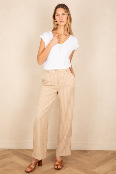 Pantalon Axelle Beige Raye BEIGE RAYE